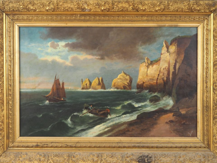 Ecole française XIXème.  "Marine et paysage de bord de mer".  Paire d'
