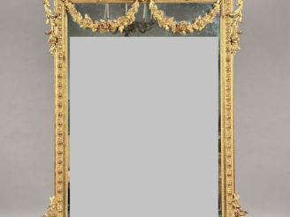 Vente aux enchères Glace de cheminée Napoléon III de style Louis XVI en bois et stuc doré