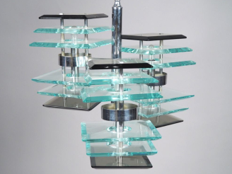 Vente aux enchères Lustre années 1970 en métal chromé, verre translucide et verre fumé, é