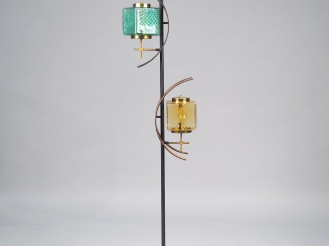 Lampadaire scandinave en bois courbé, éclairant à deux lumières en ver