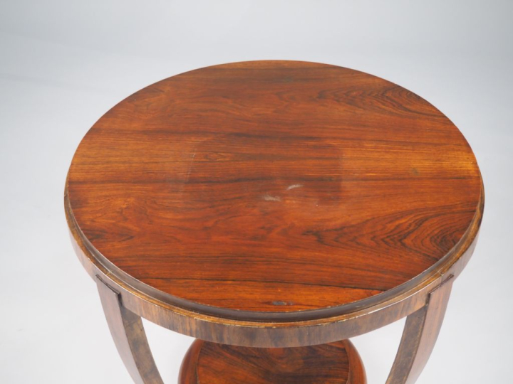 Guéridon 1940 en placage de palissandre, piétement corbeille.  (petits