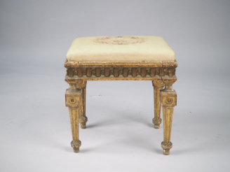 Vente aux enchères Tabouret italien fin XVIIIème en bois laqué gris et doré à décor de pi