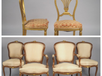 Vente aux enchères Paire de chaises de style Louis XVI en bois doré, dossier gerbe.  Pair