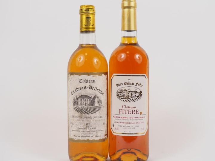 2 BOUTEILLES : 1 CHÂTEAU CRABITAN BELLEVUE 1992/1 CHÂTEAU FITÈRE PACHE