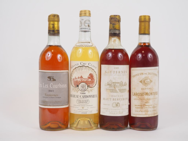 4 BOUTEILLES : 1 CRU LES COURBINES SAUTERNES 1989/1 CHÂTEAU HAUT BERGE