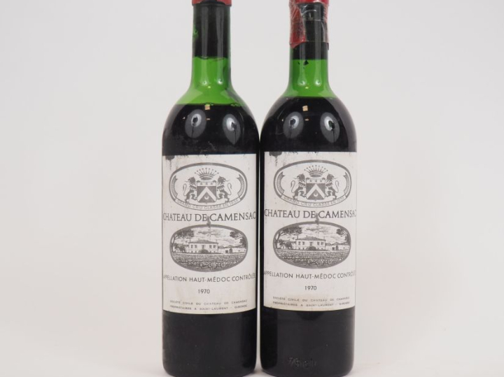 2 BOUTEILLES CHÂTEAU DE CAMENSAC GCC HAUT MÉDOC - 1970 - CAPS ARRACHÉE