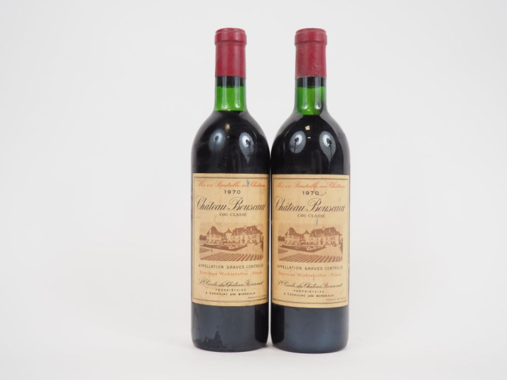 2 BOUTEILLES CHÂTEAU BOUSCAUT CC GRAVES - 1970 - 1 BG/1 LB/BOUCHONS LÉ