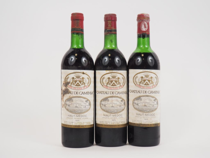 3 BOUTEILLES CHÂTEAU DE CAMENSAC GCC HAUT MÉDOC - 1975 - 2 BG/1 HEP/1 