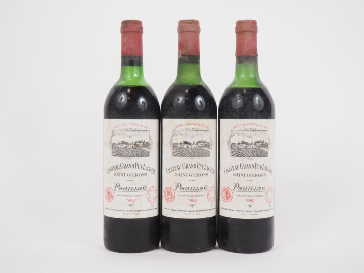 3 BOUTEILLES CHÂTEAU GRAND PUY LACOSTE GCC PAUILLAC - 1982 - 2 HEP/1 M