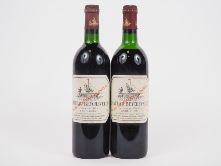 2 BOUTEILLES CHÂTEAU BEYCHEVELLE GCC ST JULIEN - 1986 - 1 BG/1 MEP