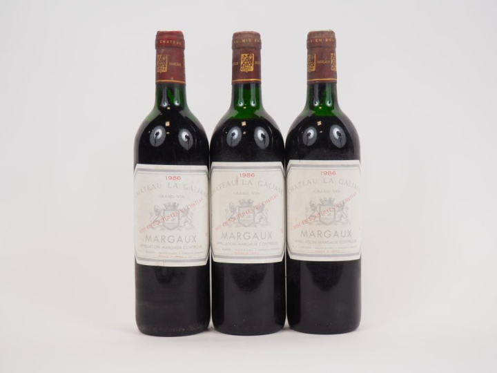 3 BOUTEILLES CHÂTEAU LA GALIANE MARGAUX - 1986 - 1 HEP/1 MEP/1 BEP