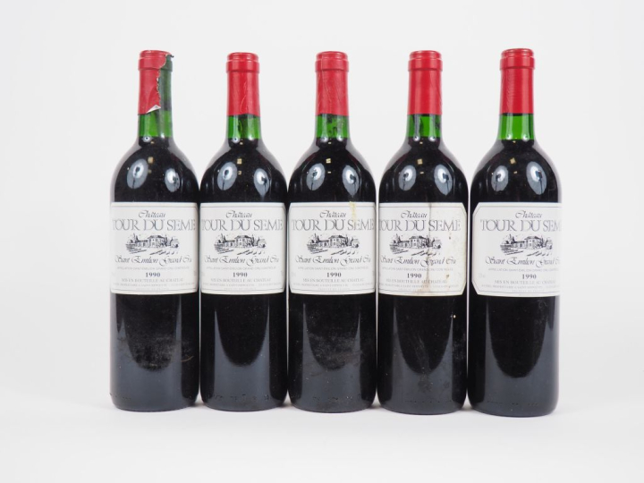 5 BOUTEILLES CHÂTEAU TOUR DU SEME GC ST EMILION - 1990 - BG/ETA/1 CAPS