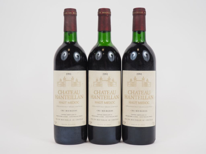 3 BOUTEILLES CHÂTEAU HANTEILLAN CB HAUT MEDOC - 1991 - 2 BG/1 HEP