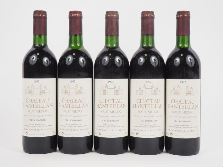 5 BOUTEILLES CHÂTEAU HANTEILLAN CB HAUT MEDOC - 1992 - 3 BG/1 LB/1 HEP
