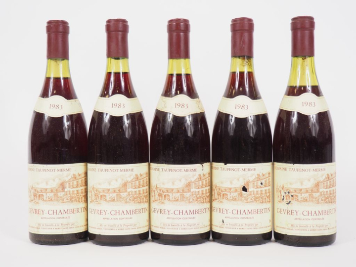 5 BOUTEILLES GEVREY CHAMBERTIN DOMAINE TAUPENOT MERME - 1983 - 1 à 4 C