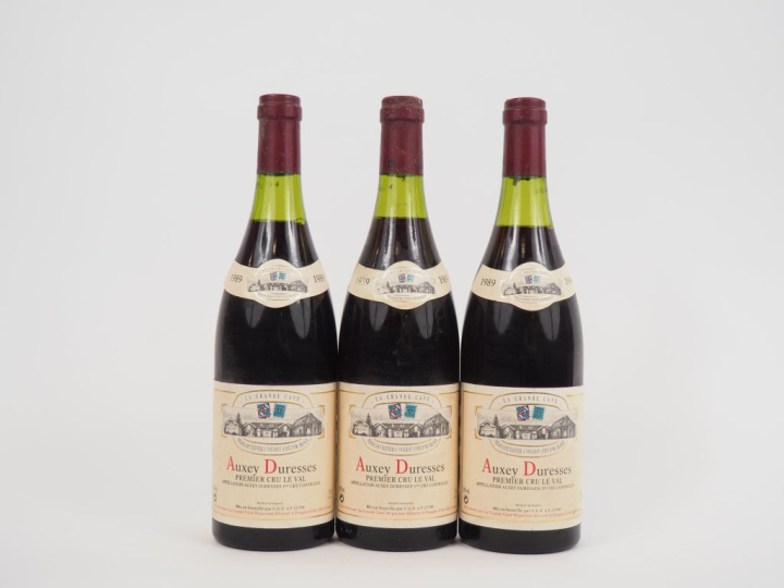3 BOUTEILLES AUXEY DURESSES 1er CRU LA GRANDE CAVE - 1989 - 3,5 CM