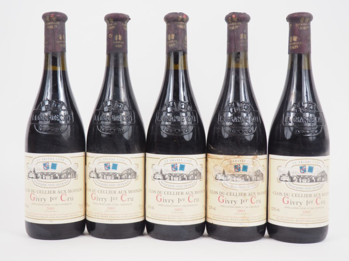 5 BOUTEILLES GIVRY 1er CRU "CLOS DU CELLIER AUX MOINES" LA GRANDE CAVE