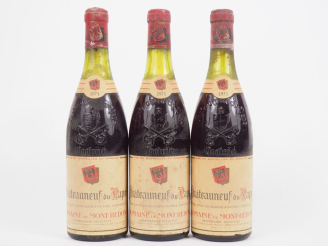 Vente aux enchères 3 BOUTEILLES CHÂTEAUNEUF DU PAPE DOMAINE DE MONT REDON - 1973 - 1 à 5 