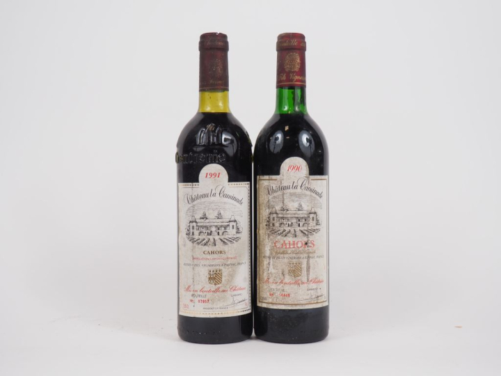 2 BOUTEILLES CHÂTEAU LA CAMINADE CAHORS : 1 de 1990 LB EA/1 de 1991 LB