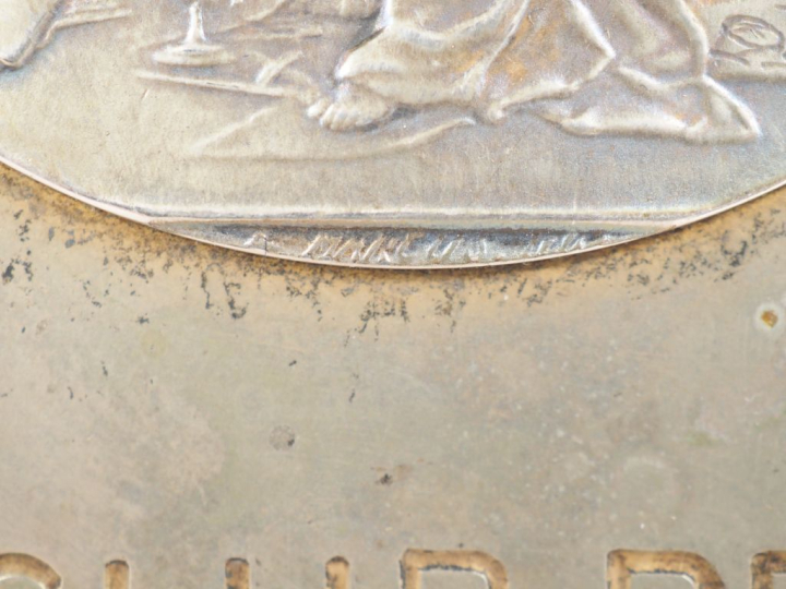 Médaille en argent de l'Aéroclub de France. Sur une plaque en métal ar