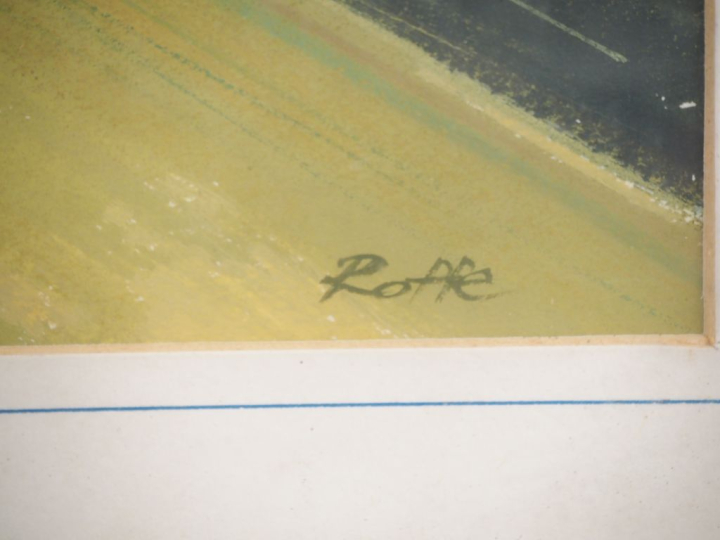 ROLK.  "l'attaque des mirages israeliens"  Gouache, signée en bas à dr