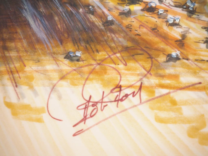 Gouache originale représentant "Robert Benoit faussant compagnie aux a