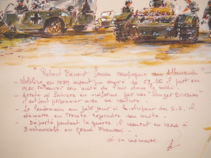 Gouache originale représentant "Robert Benoit faussant compagnie aux a
