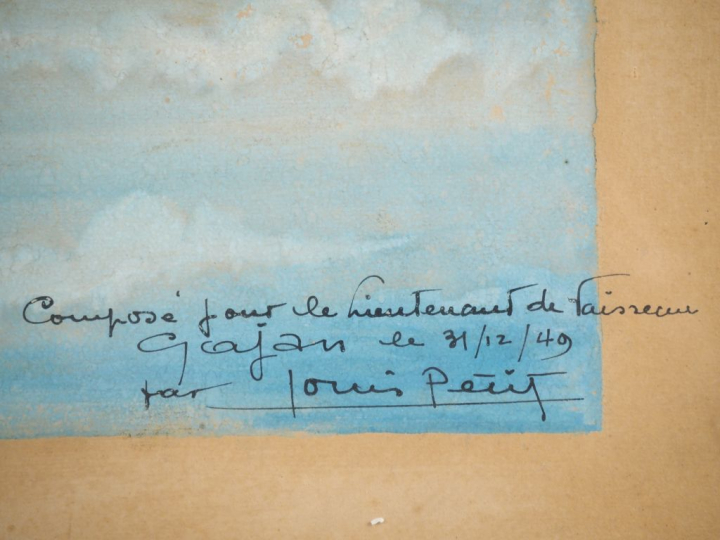 Louis PETIT. "appareil de l'aéronaval en vol" Aquarelle gouachée signé