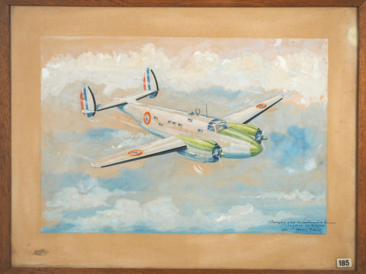 Louis PETIT. "appareil de l'aéronaval en vol" Aquarelle gouachée signé