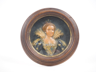 Vente aux enchères Encadrement Napoléon III en cire polychrome et perles figurant un bust
