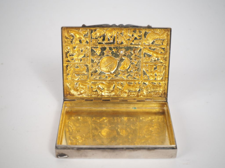 Boîte en argent et émail à décor des signes du zodiaque. Poids brut. 1
