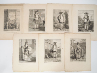 Vente aux enchères Suite de 7 gravures en noir par TILLARD d'après SAINT AUBIN, "Mes gens
