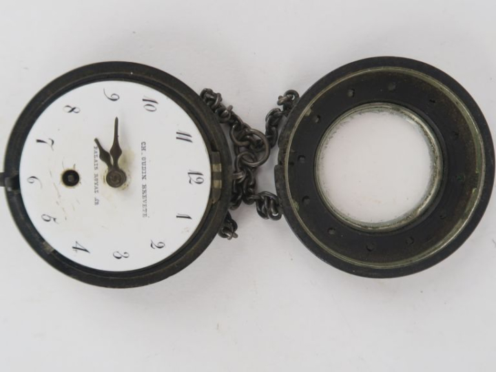 Charles OUDIN. Montre de gousset en métal patiné noir. Cadran émaillé 