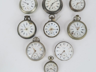 Vente aux enchères 9 différentes montres de gousset en argent et métal argenté, cadrans é