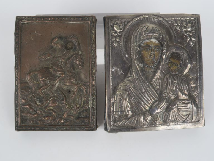2 icônes XIXème "Vierge à l'enfant" et "Saint Georges terrassant le dr