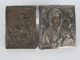 Vente aux enchères 2 icônes XIXème "Vierge à l'enfant" et "Saint Georges terrassant le dr