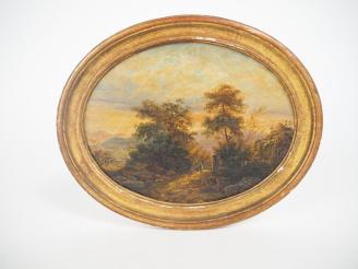 Vente aux enchères Tableautin fin XIXème - début Xxème. "Paysage montagneux". Huile sur b