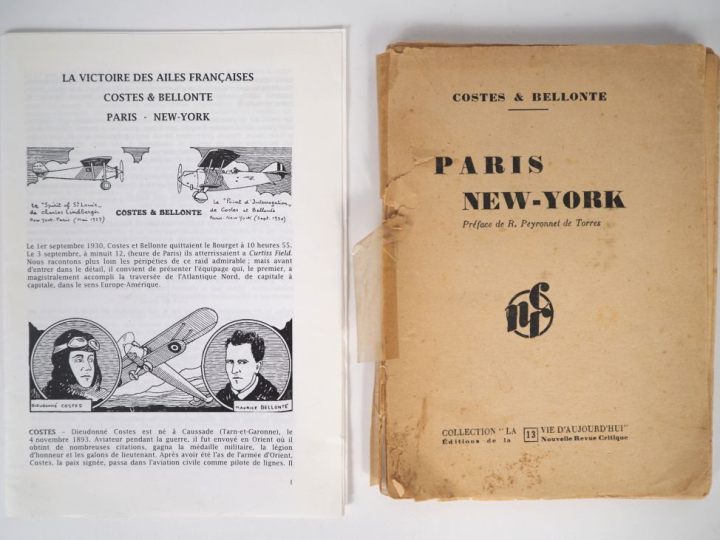COSTES   BELLONTE. "PARIS NEW-YORK". 1 volume (état d'usage) on y join