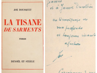 Vente aux enchères BOUSQUET (Joë). LA TISANE DE SARMENTS. P., Denoël et Steele, 1936. In-