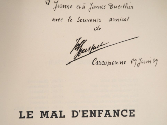 Vente aux enchères BOUSQUET (Joë). LE MAL D’ENFANCE. P., Denoël et Steele, 1939. In-12 br