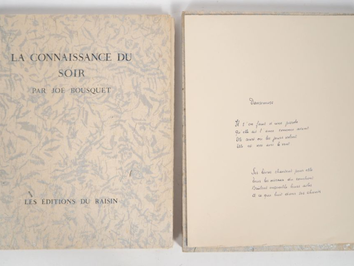 BOUSQUET (Joë). LA CONNAISSANCE DU SOIR. P., Éditions du Raisin, 1945.