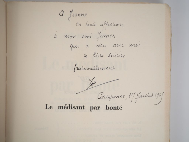 BOUSQUET (Joë). LE MÉDISANT PAR BONTÉ. P., Gallimard, 1947. In-8 broch