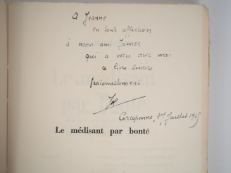 Vente aux enchères BOUSQUET (Joë). LE MÉDISANT PAR BONTÉ. P., Gallimard, 1947. In-8 broch
