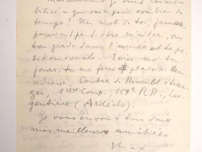 ERNST (M.). LETTRE AUTOGRAPHE signée adressée aux Ducellier. Deux page