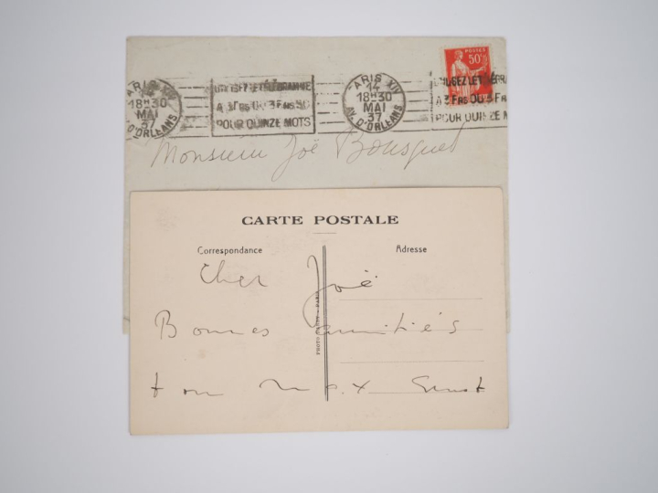 ERNST (M.). CARTE POSTALE signée adressée à Joë Bousquet. La carte rep