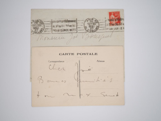 Vente aux enchères ERNST (M.). CARTE POSTALE signée adressée à Joë Bousquet. La carte rep