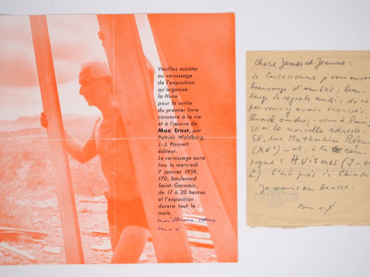 ERNST (M.). MOT AUTOGRAPHE signé adressé aux Ducellier. Un fragment de