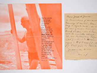 Vente aux enchères ERNST (M.). MOT AUTOGRAPHE signé adressé aux Ducellier. Un fragment de