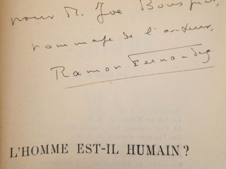 FERNANDEZ (Ramon). L’HOMME EST-IL HUMAIN ? P., Gallimard, 1936. In-12 