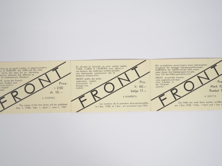 FRONT. 2. Den Haag, Februar 1931. Grand in-8 broché. ÉDITION ORIGINALE